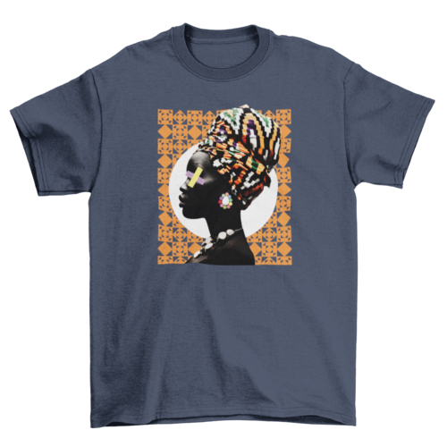 Traditional African woman with colorful headpiece accessories t-shirt